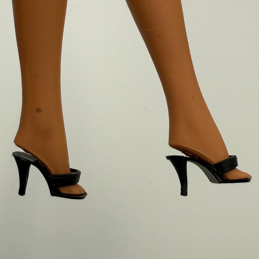 Vintage‎ Barbie Clone Black Opened Toe Heels – Hong Kong Marked – 1960-70s